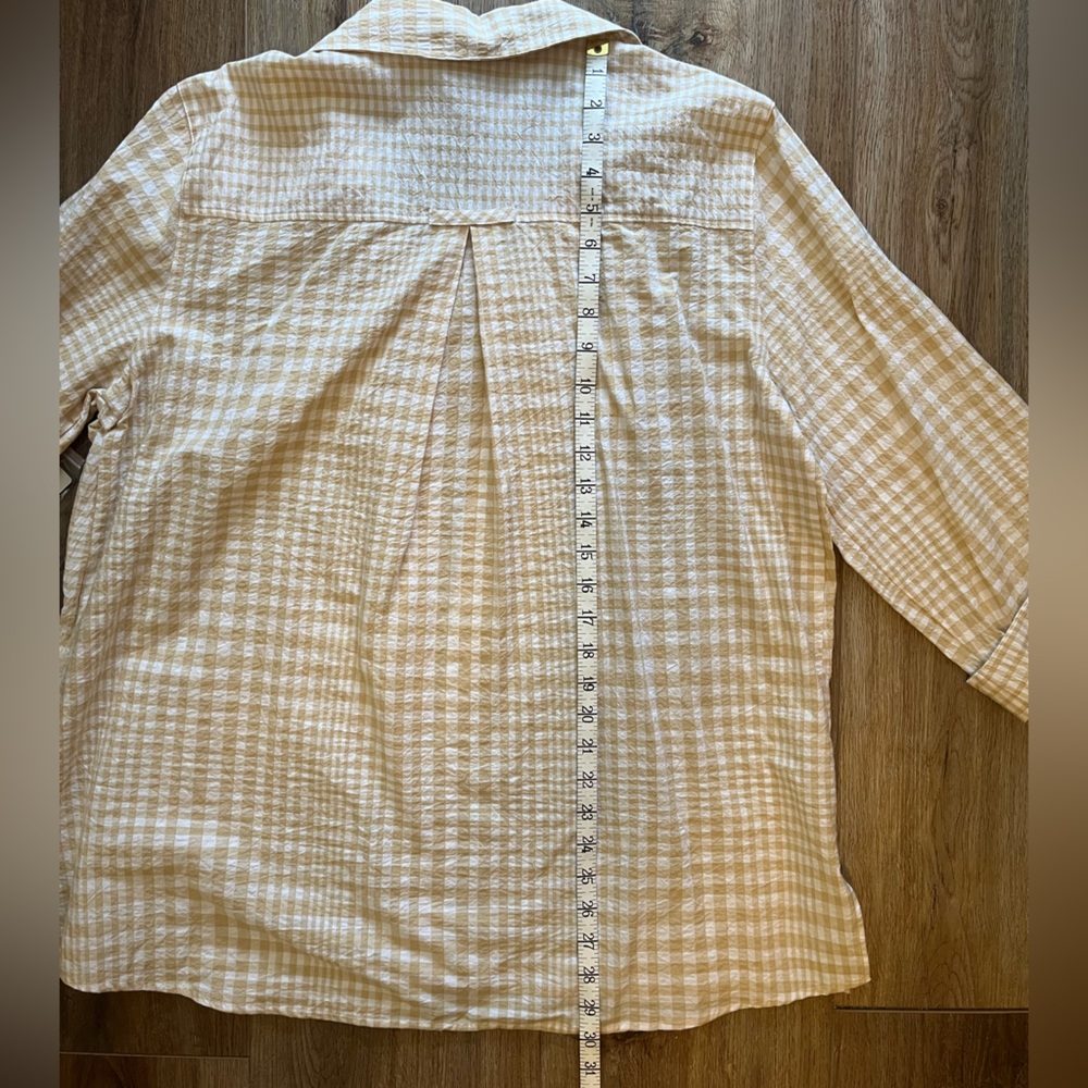 NWT Tan/ White Plaid Ali Miles Button-Down Shirt, Three-Quarter Sleeves - Picture 5 of 8